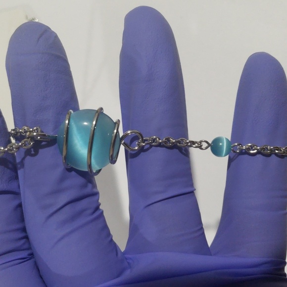 Turquoise Pendant Necklace – Twisted Silver Wire Wrap w/ Beaded Drop | Artisan - Picture 11 of 11